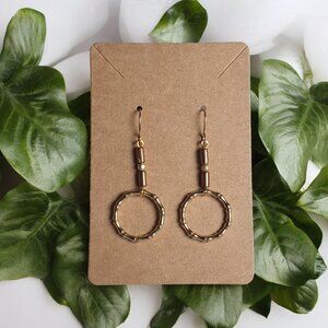 Handmade Gold Tone Bamboo Hoop Dangle Earrings Hooks for Women Boho Jewelry Gift
